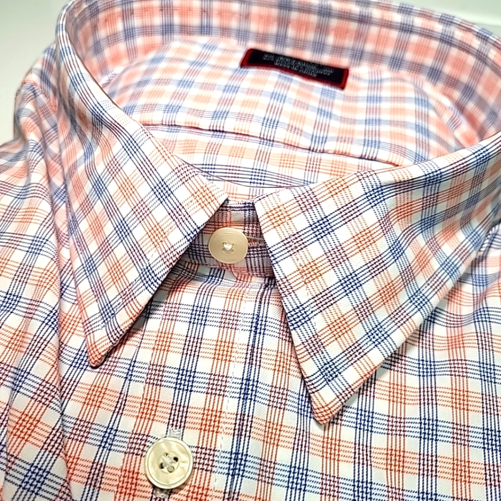 UNTUCKit Moselle XXL Performance Long Sleeve Shirt Button‎ Up Orange Blue Check
